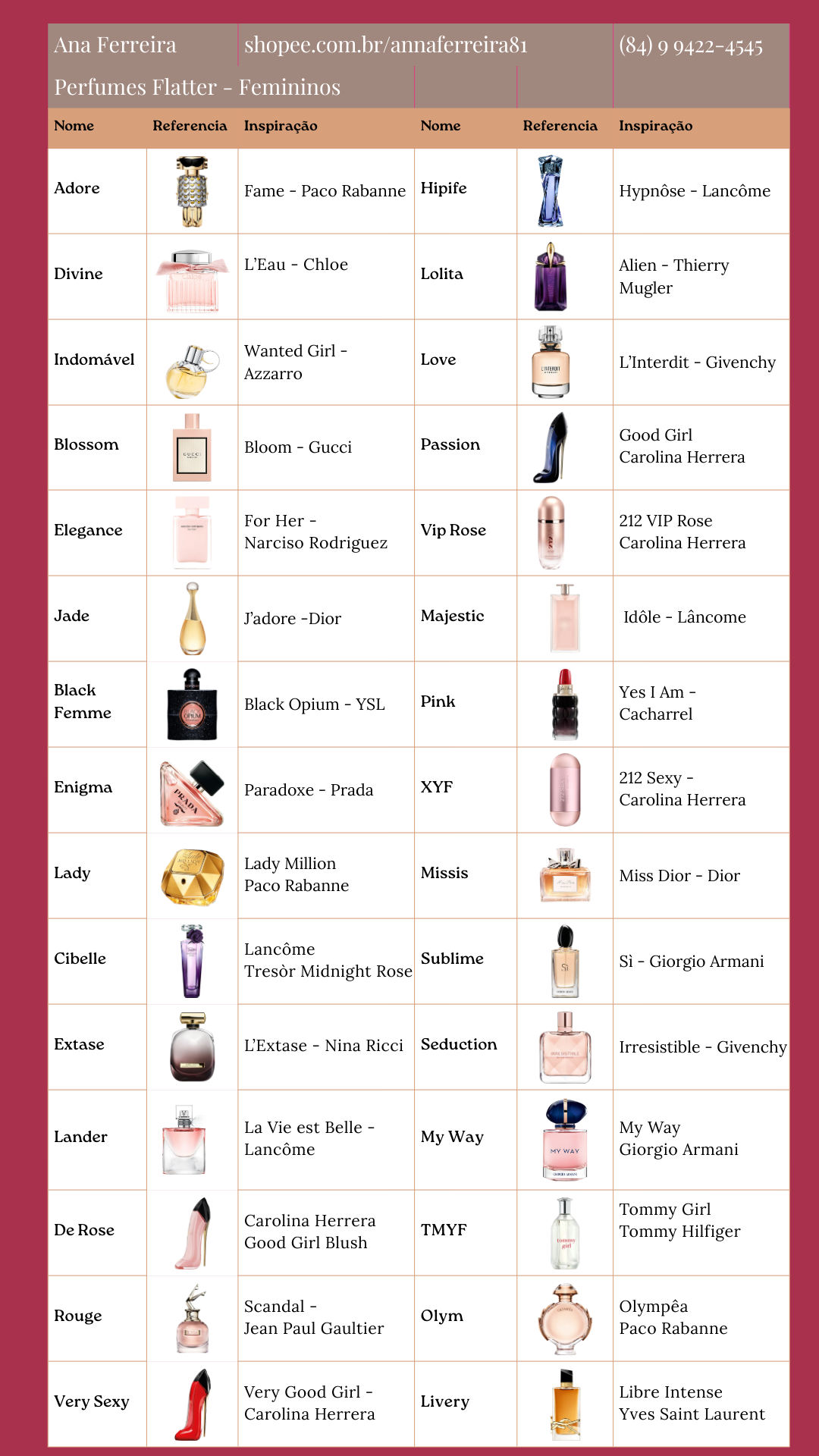 Perfumes Flatter Femininos Tabela Perfume Feminino